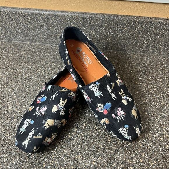 BOBS from Skechers Memory Foam Dogs Sports Black Canvas Slip On Shoe Womens Sz 7 - Picture 1 of 11